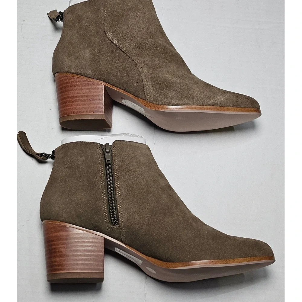 Sole‎ Society River Army Cow Suede Ankle Booties Side Zip Block Heel Womens 6.5M
